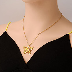 Настоящее золото 18K 304 Женские ожерелья с подвеской в виде бабочки из нержавеющей стали, реальный 18 k позолоченный, 17.72 дюйм (45 см)
