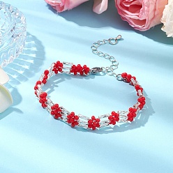 Красный Браслеты из стеклянных бусин для женщин, красные, 7-1/8 дюйм (18 см)