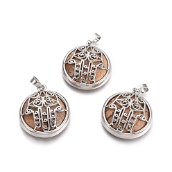 Пейзажный Джаспер Естественного изображения яшмы подвески, с латунной фурнитурой платинового цвета, квартира с рукой хамсы/рукой мириам, 31x27.5x8.5 мм, отверстие : 6.5x4 мм