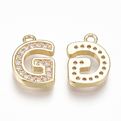 Letter G Brass Cubic Zirconia Charms, Letter, Clear, Real 18K Gold Plated, Letter.G, 10.5x7.5x1.5mm, Hole: 1mm