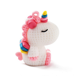 Белый Большие подвески из непрозрачного пластика из ПВХ, единорог, белые, 51x35x22.5 мм, отверстие : 2 мм