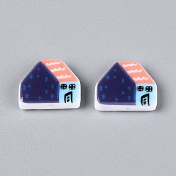 Морской Синий Печатные непрозрачные бусины из смолы, дом, Marine Blue, 17.5~18x21~21.5x6~6.5 мм, отверстие : 1.2~1.5 мм