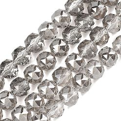 Серый Гальванизируйте прозрачное стекло бисер нитей, рондель, граненые, граненые, серые, 7.5~8x6.5~7 мм, отверстие : 1.2 мм, около 70 шт / нитка, 19.29~19.37'' (49~49.2 см)