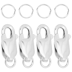 Серебро 4 шт. 925 застежки-когти из стерлингового серебра, с целью перехода в кольце, овальные, в комплекте 4 шт. 925 открытые соединительные кольца из стерлингового серебра и 1 лист двусторонней замшевой ткани серебристого цвета, серебряные, 11.5x5.5x2.5 мм