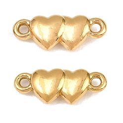 Real 18K Gold Plated 304 Stainless Steel Connector Charms, Double Heart Links, Ion Plating(IP), Long-Lasting Plated, Real 18K Gold Plated, 5x12x2.5mm, Hole: 1mm, about 15pcs/bag