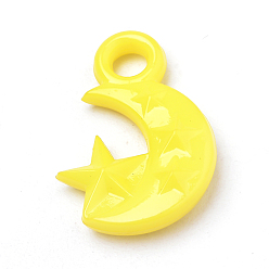 Yellow Opaque Acrylic Pendants, Star & Moon, Yellow, 20x14x4mm, Hole: 3mm, about 1280pcs/500g
