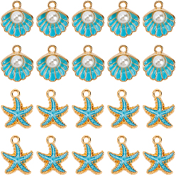 Mixed Shapes 40 шт 2 стили подвески из сплава эмали, морская звезда и шарм из ракушек, разнообразные, 16~18x15x3~7 мм, отверстие : 1.5~2.5 мм, 20 шт / стиль