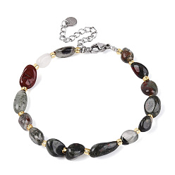 Bloodstone Natural Bloodstone Beaded Bracelets for Women, Nuggets, with 201 Stainless Steel Findings, 7-1/2 inch(19.2cm)