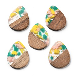 Желтый Подвески из смолы и ореха, слеза, желтые, 35.5x26x3 мм, отверстие : 2 мм