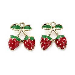 Золотой Подвески из эмали и сплава, клубника прелести, золотые, 17.5x16.5x5 мм, отверстие : 1.6 мм