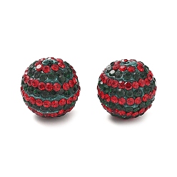 Светло-сиамский Рождественская тема полосатый узор полимерная глина стразы бусины, круглые, дискотечный шар бисер, Light Siam, 16x15.5 мм, отверстие : 1.5 мм