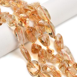 Цитрин Нагретые нити из натуральных цитриновых бусин, самородки, с бисером, 11.5~24x10.5~12x5.5~8.5 мм, отверстие : 1 мм, около 41 шт / нитка, 12.99'' (33 см)