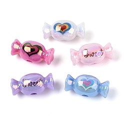 (52) Непрозрачная лаванда Непрозрачные акриловые бусины с УФ-покрытием, радужный, конфета с сердечком/словом «сладкая», разноцветные, 11.5x24x12 мм, отверстие : 3.5 мм