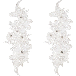 Белый Пришить аппликации в виде цветов, смолой и горный хрусталь, аппликации из полиэстера, швейные украшения, белые, 360x125x1.3~5.5 мм