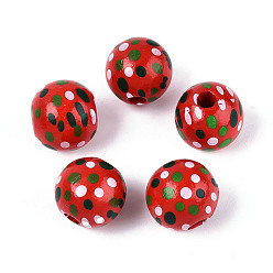 Красный Окрашенные распылением деревянные бусины Schima, печатные бисера, круглые, красные, 15~16x14.5~15 мм, отверстие : 4~5 мм