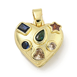 Настоящее золото 18K Стойка с покрытием из латуни, разноцветные подвески в виде клетки из бисера с кубическим цирконием, подвески в виде сердечной клетки, без кадмия и без свинца, долговечный, реальный 18 k позолоченный, 17x17x4.5 мм, отверстие : 4x2.5 мм