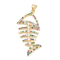Настоящее золото 18K Латунные микро проложить кубического циркония подвески, Очарование рыб, долговечный, стойки покрытие, без свинца и без кадмия, реальный 18 k позолоченный, 40x24x3 мм, отверстие : 4x3 мм