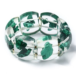 Малахит Натуральные малахитовые стрейч-браслеты, Женские браслеты из плоских прямоугольных бусин из эпоксидной смолы, внутренний диаметр: 2-3/8 дюйм (6.1 см)