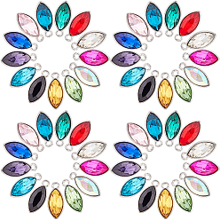 Mixed Color Alloy Glass Pendants, Faceted, Horse Eye, Platinum, Mixed Color, 20x9x5mm, Hole: 1.5mm, 13color, 4pcs/color, 52pcs/box
