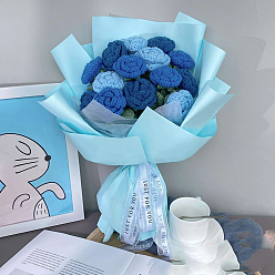 Синий Ручная работа, держащая в руках пакет с цветочным материалом, включая хлопковую нить, инструмент для вязания крючком, маркеры замков крючком, бумага для упаковки цветочных букетов, синие, 45x25 см