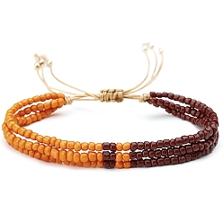 Темно-Оранжевый Плетеные браслеты из стеклянных бусин, трехслойный браслет из нескольких нитей, темно-оранжевый, 6-1/4~10-1/4 дюйм (16~26 см)