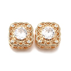 Прозрачный Латунные стеклянные бусины, без кадмия, без никеля и без свинца, реальный 18 k позолоченный, квадратный, прозрачные, 13.5x13.5x7.5 мм, отверстие : 1.8 мм