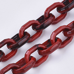 (123L) Белый крем непрозрачный блеск Акриловые кабельные цепи ручной работы, Стиль имитация драгоценных камней, Двухцветный цвет, граненые, овальные, огнеупорный кирпич, 25.5x18x6 мм, около 39.37 дюйм (1 м) / прядь