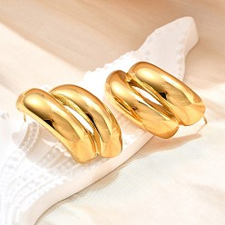 Настоящее золото 14K Ионное покрытие (ip) 304 серьги-гвоздики из нержавеющей стали, двойной С-образный, реальный 14 k позолоченный, 32x17 мм