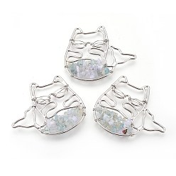 Aquamarine Natural Aquamarine Big Pendants, with Brass Findings, Animal, Platinum, 45x50.5x6mm
