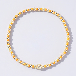 Оранжевый Женские браслеты из круглых бусин в корейском стиле из стекла и латуни, оранжевые, внутренний диаметр: 6-1/2 дюйм (16.5 см)