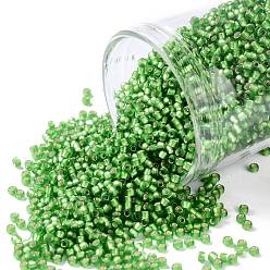 (27F) Silver Lined Frost Peridot Toho runde Rocailles, japanische Rocailles, (27 f) mit Silber ausgekleideter Frostperidot, 15/0, 1.5 mm, Bohrung: 0.7 mm, ca. 135000 Stk. / Pfund