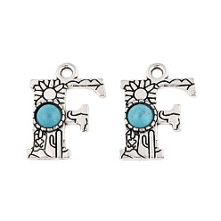 Letter F Подвески из синтетической бирюзы и сплавов, письмо амулеты, античное серебро, Буква F, 24x18x4 мм, отверстие : 3 мм