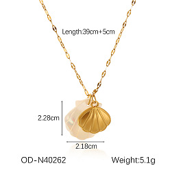 Shell Shape Женские ожерелья с подвесками из натуральной ракушки и нержавеющей стали в виде 304 цепочек, реальный 18 k позолоченный, старинный белый, формы раковины, 15.35 дюйм (39 см)