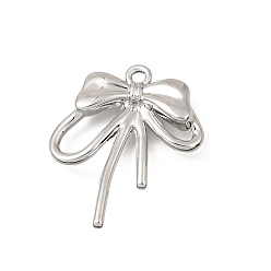 Platinum Alloy Pendants, Ribbon Bowknot Charms, Platinum, 25x21x4mm, Hole: 1.6mm