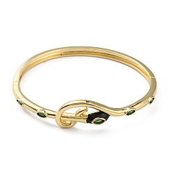 Golden Cubic Zirconia Snake Hinged Bangle with Enamel, Brass Jewelry for Women, Golden, Inner Diameter: 2x2-1/4 inch(5.1x5.8cm)