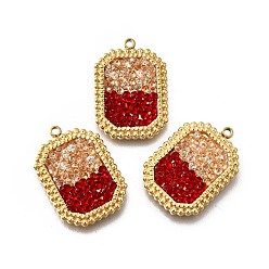 (52) Непрозрачная лаванда 304 подвески из нержавеющей стали, прямоугольный шарм, со стразами, ионное покрытие (ip), реальный 18 k позолоченный, разноцветные, 21x14.5x3 мм, отверстие : 1.4 мм