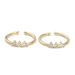 Настоящее золото 18K Латунные кольца из манжеты с прозрачным цирконием, открытые кольца, долговечный, реальный 18 k позолоченный, 1.5~3 мм, внутренний диаметр: 16.5 мм