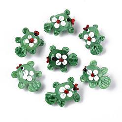 Средний Морско-зеленый Бусы лэмпворк ручной работы, рыба и цветок, средний морской зеленый, 16~19x20.5~24x11~14 мм, отверстие : 1.2~2 мм, около 19~20 шт / нитка, 10.24~11.22 дюйм (26~28.5 см)