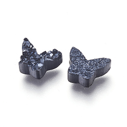 Schwarz Imitation Druzy Edelstein Harz Perlen, Schmetterling, Schwarz, 7.5x10x3.5~4 mm, Bohrung: 1.2 mm