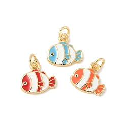 (52) Непрозрачная лаванда Латунь эмаль прелести, рыбы прелести, стойки покрытие, без кадмия и без свинца, долговечный, с целью перехода в кольце, реальный 18 k позолоченный, разноцветные, 12x12.5x2.5 мм, отверстие : 3.5 мм