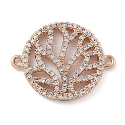 Розовое Золото Стойка покрытие латунь микропаве прозрачный кубический цирконий плоский круглый с елочкой подвески-соединители, долговечный, без кадмия и без свинца, розовое золото , 19x24.5x2.5 мм, отверстие : 1.5 мм