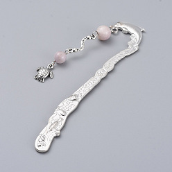 Kunzite Alloy Bookmarks, with Sea Turtle Alloy Charms, Alloy Bar Links and Natural Kunzite Beads, 122mm