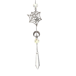 Clair AB Attrape-soleil en alliage d'acier inoxydable et en forme de toile d'araignée, lune et étoile, Pendentif en forme de cône de verre, prisme en cristal, ornement suspendu pour la maison et le jardin, clair ab, 265mm