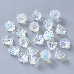 Clear AB Transparent Spray Painted Glass Beads, AB Color Plated, Lotus Pod, Clear AB, 11x10.5x8mm, Hole: 1mm