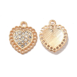 Golden Alloy Rhinestone Pendants, Heart Charms, Golden, 20x16.5x2mm, Hole: 2mm