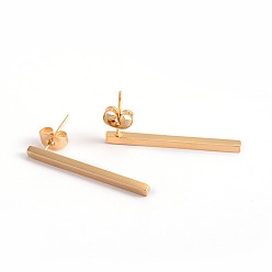 Golden 304 Stainless Steel Stud Earrings, Hypoallergenic Earrings, Rectangle, Golden, 15x2mm, Pin: 0.8mm