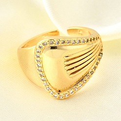 Настоящее золото 18K Латунные микропаве кубические цирконии регулируемые открытые манжеты кольца для женщин, без кадмия, без никеля и без свинца, реальный 18 k позолоченный, 16.5 мм, внутренний диаметр: регулируемый