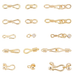 Real 18K Gold Plated 10 Sets 5 Style Brass Hook and S-Hook Clasps, Real 18K Gold Plated, 2sets/style
