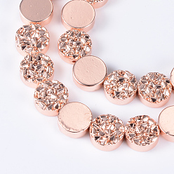 Rose Gold Plated Electroplate Non-magnetic Synthetic Hematite Bead Strands, Flat Round, Rose Gold Plated, 12~13x4~4.5mm, Hole: 1mm, about 32pcs/strand, 15.7 inch