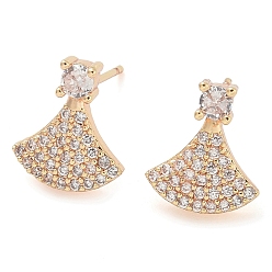 Champagne Gold Серьги-гвоздики из латуни с прозрачным кубическим цирконием, долговечный, шампанское золото, 12x10 мм
